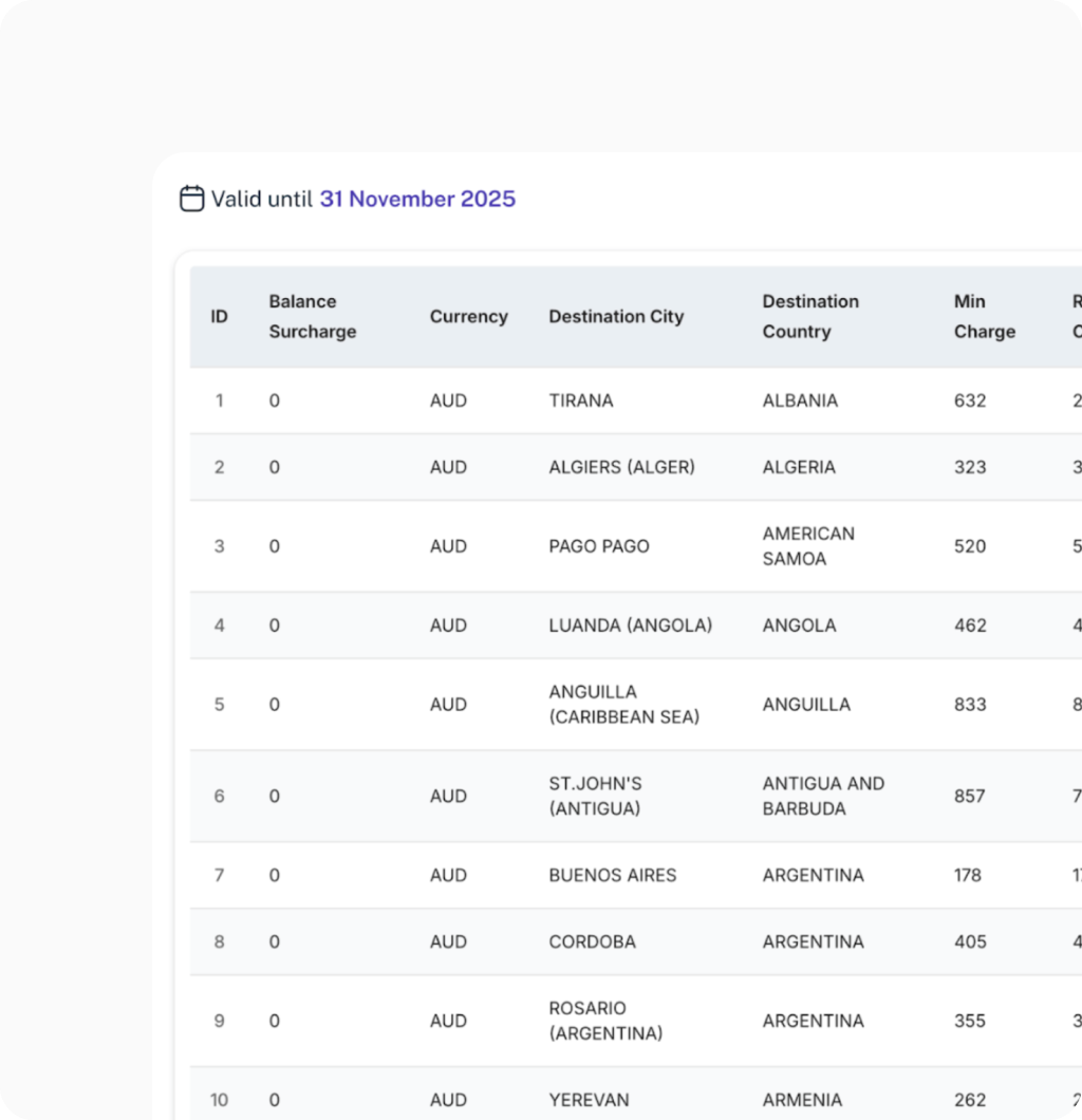 Calculate rates interface